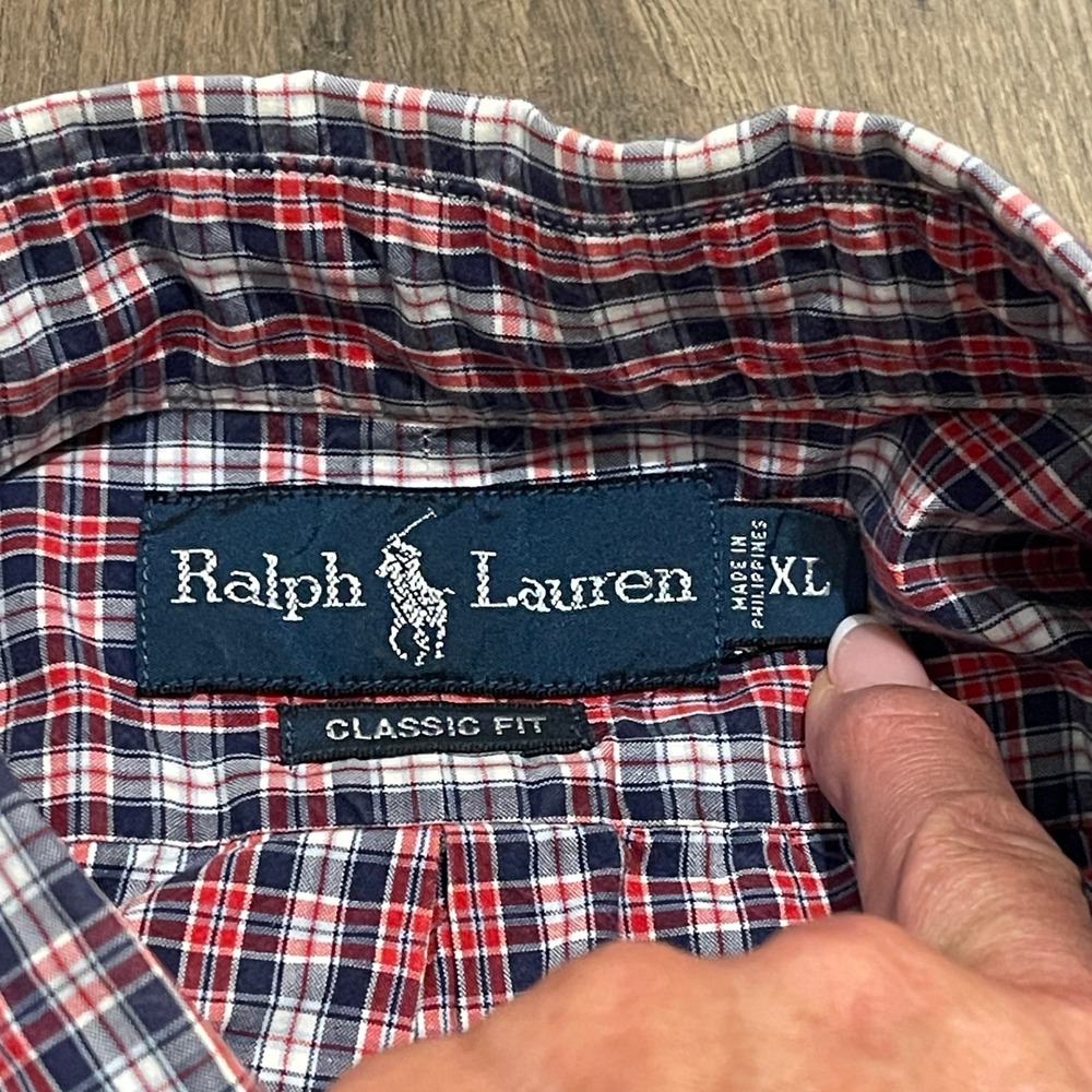 Polo Ralph Lauren Mens XL Classic Fit Red White Blue Plaid Short Sleeve Shirt - Picture 4 of 5